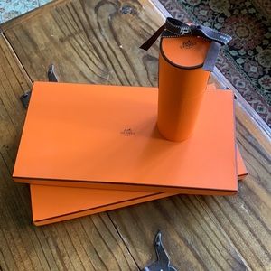 Authentic Hermes scarf boxes. With ribbons, paper and receipt holder cards.